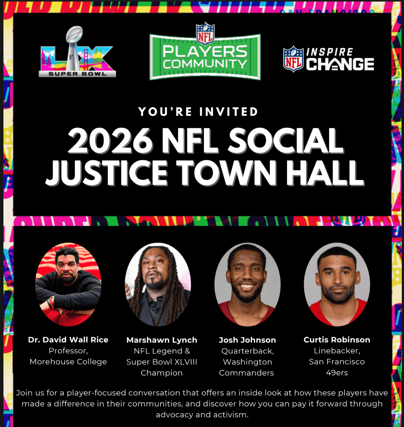 2026 NFL SOCIAL JUSTICE TOWN HALL poster